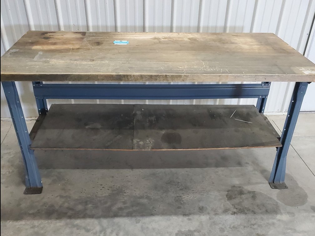 Lot 60: Uline work bench with wood top