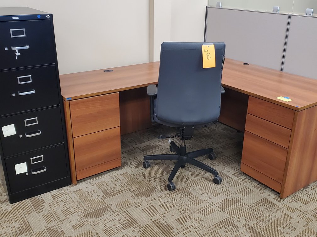 Lot 8: Office Desk with Chair and File Cabinet 