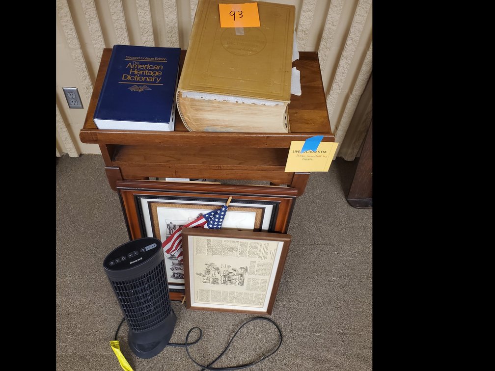 Lot 93: Minnesota memorabilia,flag,dictionaries,heater and stand