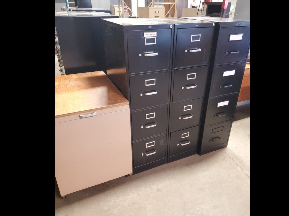Lot 115: Rolling cart and 3 file cabinets