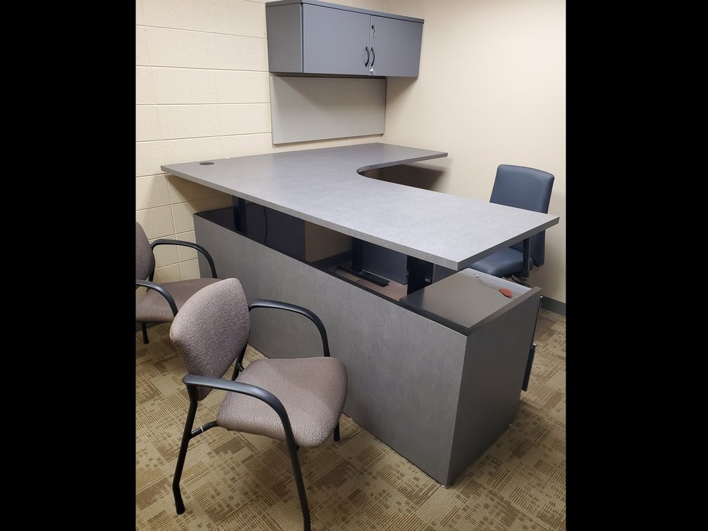 Lot 151: Adjustable height desk with all cabinets 