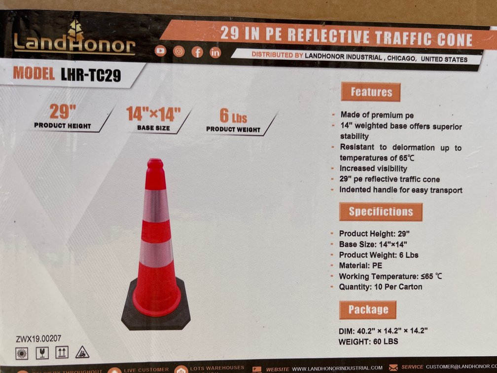 Box Of 10.  29” Reflective Traffic Cones