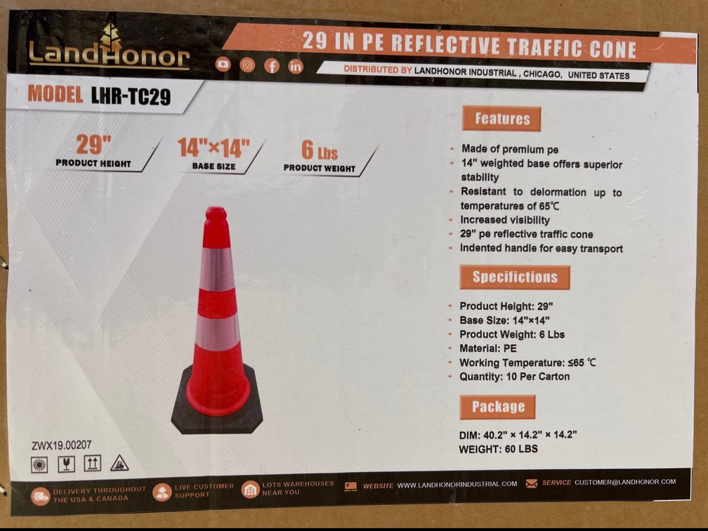 Box Of 10.  29” Reflective Traffic Cones