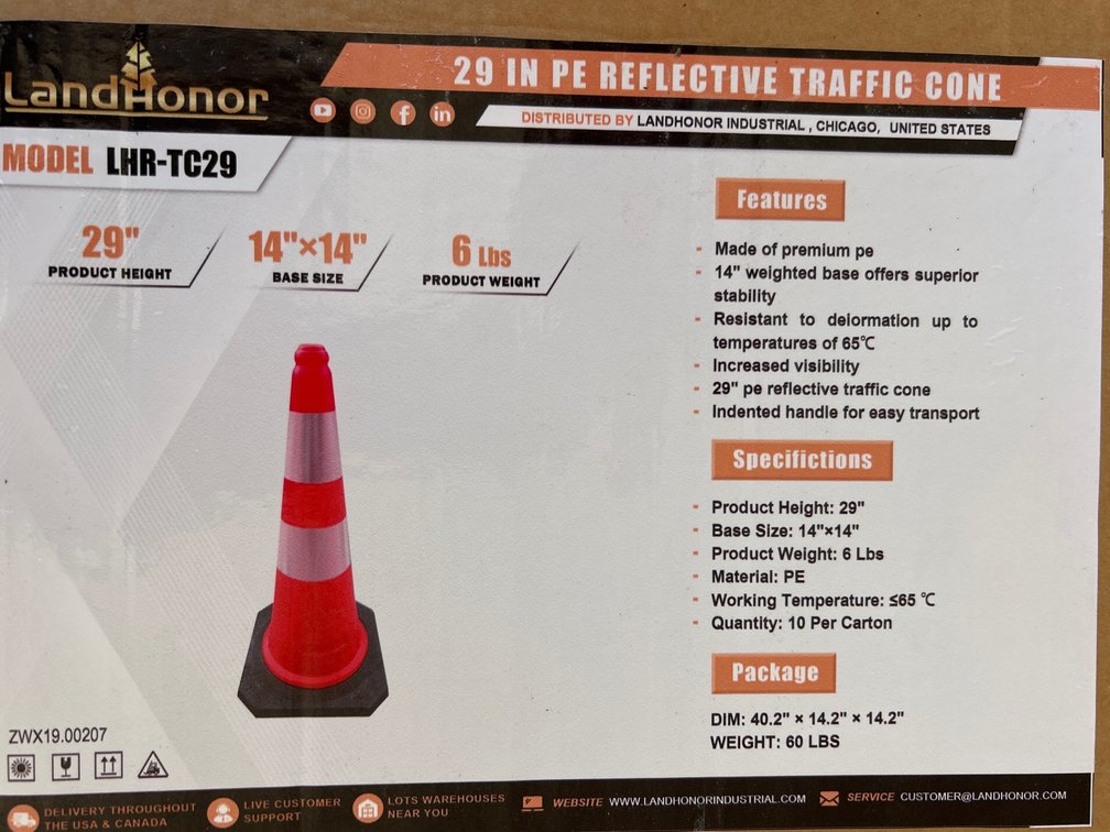 Box Of 10.  29” Reflective Traffic Cones