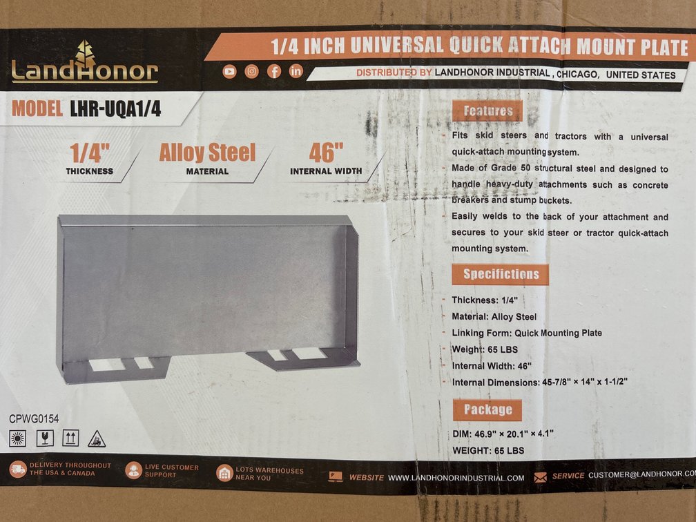 Skidsteer Quick Attach plate