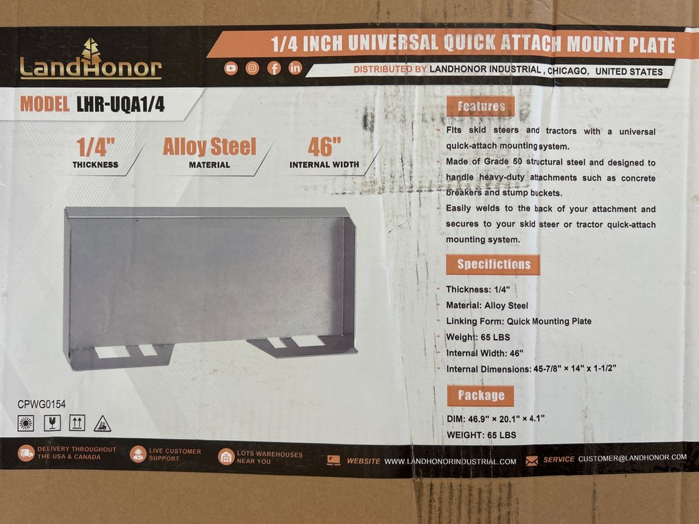 Skidsteer Quick Attach plate