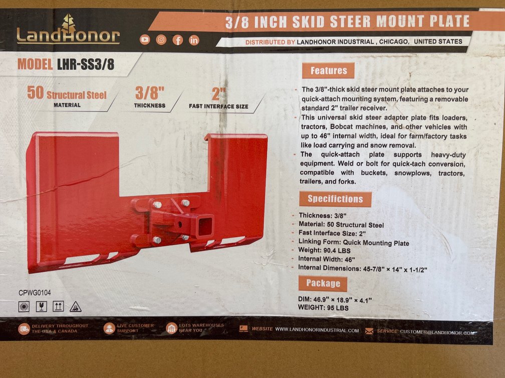 Skidsteer Mount Plate With Receiver Hitch