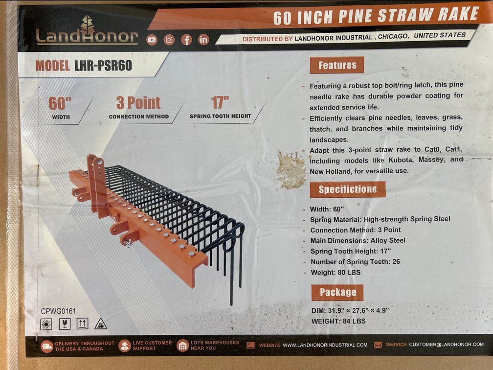 60” 3 Point Pine Straw Rake