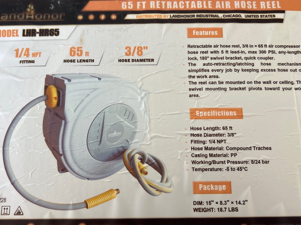 65’ Retractable Air Hose Reel