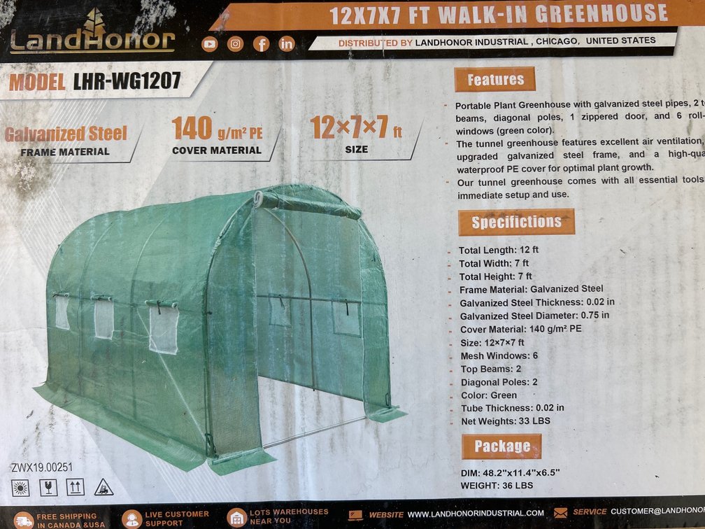 12’x7’x7’ Walk In Greenhouse