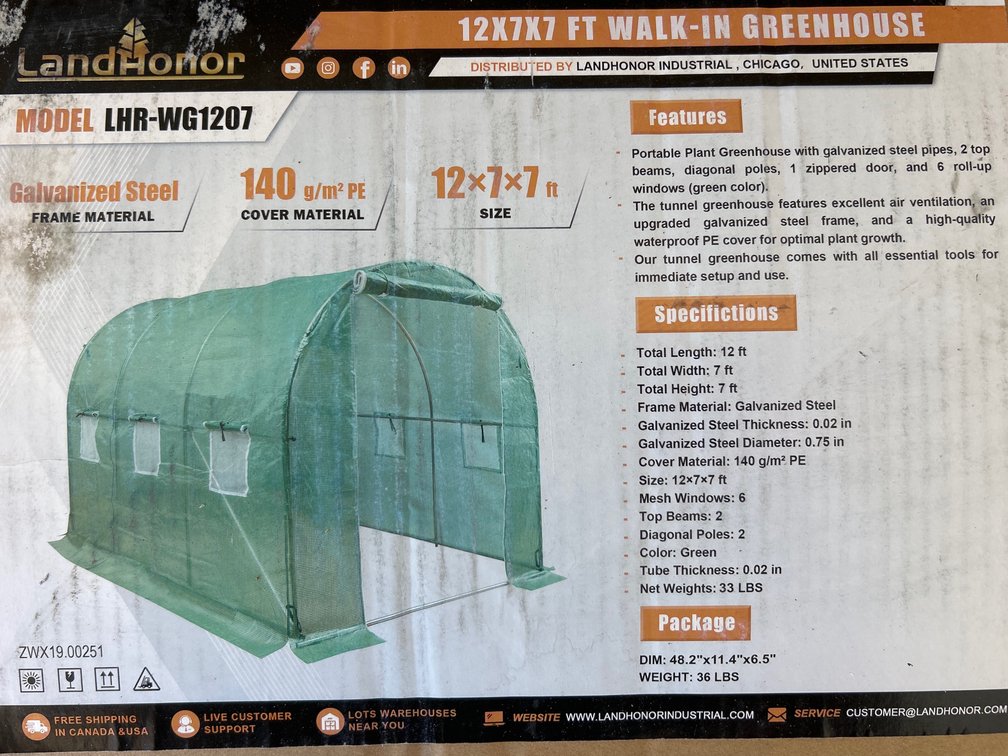 12’x7’x7’ Walk In Greenhouse