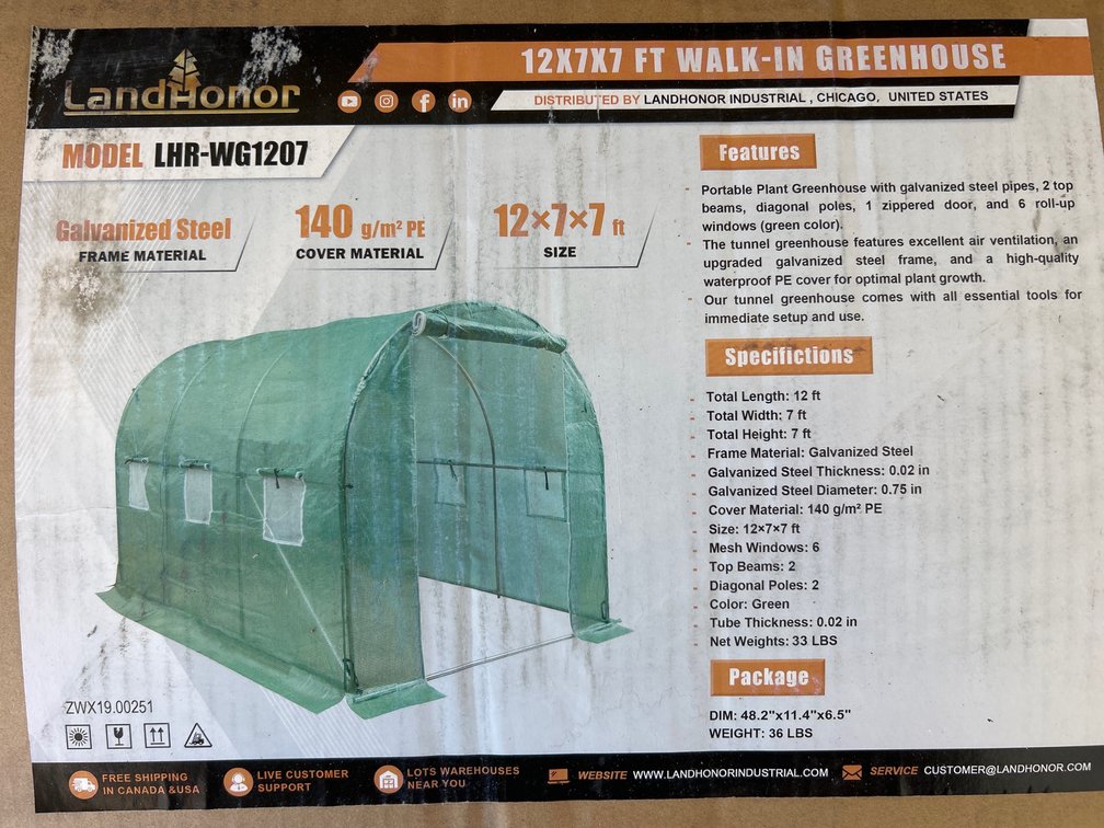 12’x7’x7’ Walk In Greenhouse