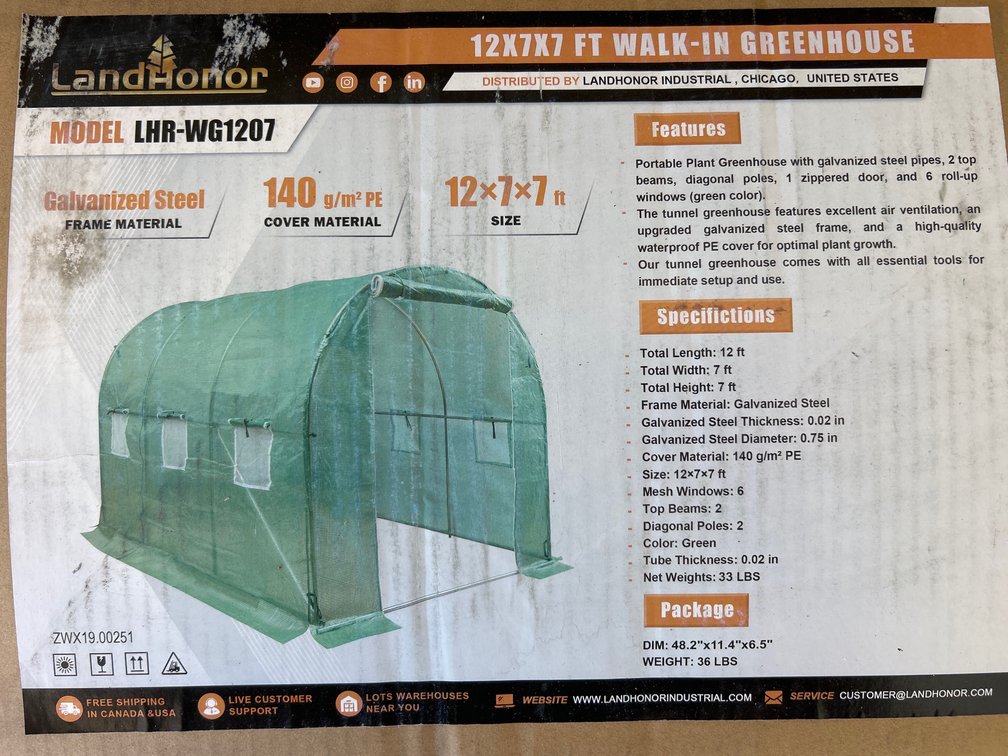 12’x7’x7’ Walk In Greenhouse