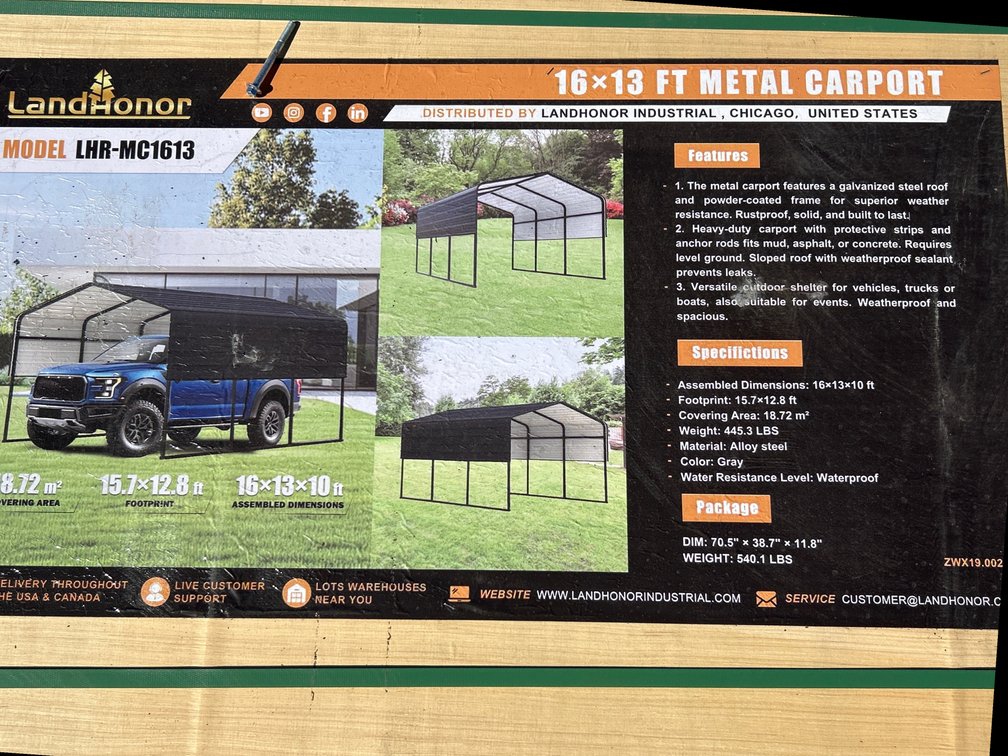 16’x13’ Metal Carport