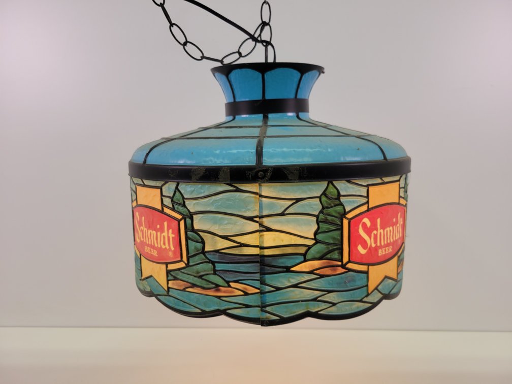 1981 Schmidt Beer "Stained Glass" Plastic Hanging Beer Light