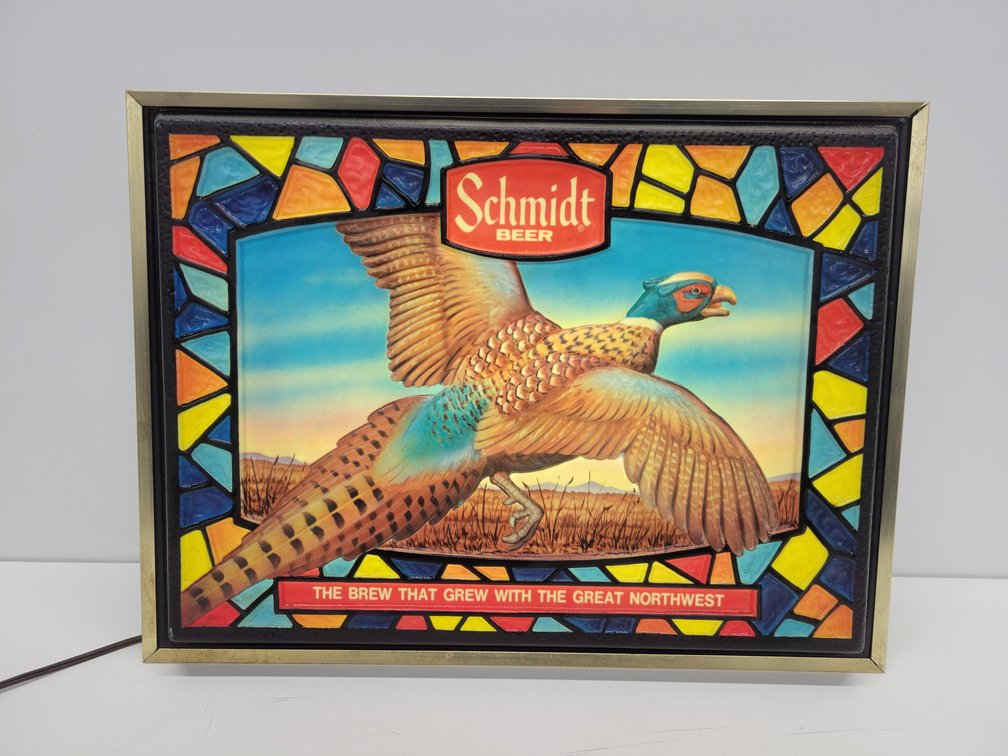 1975 Schmidt Beer Pheasant "Stained Glass" Beer Light