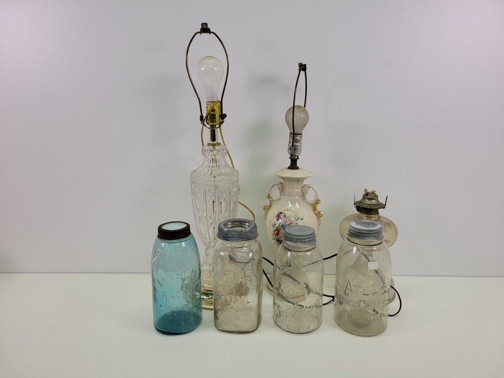 Vintage Lamps & 1/2 Gallon Mason Jars