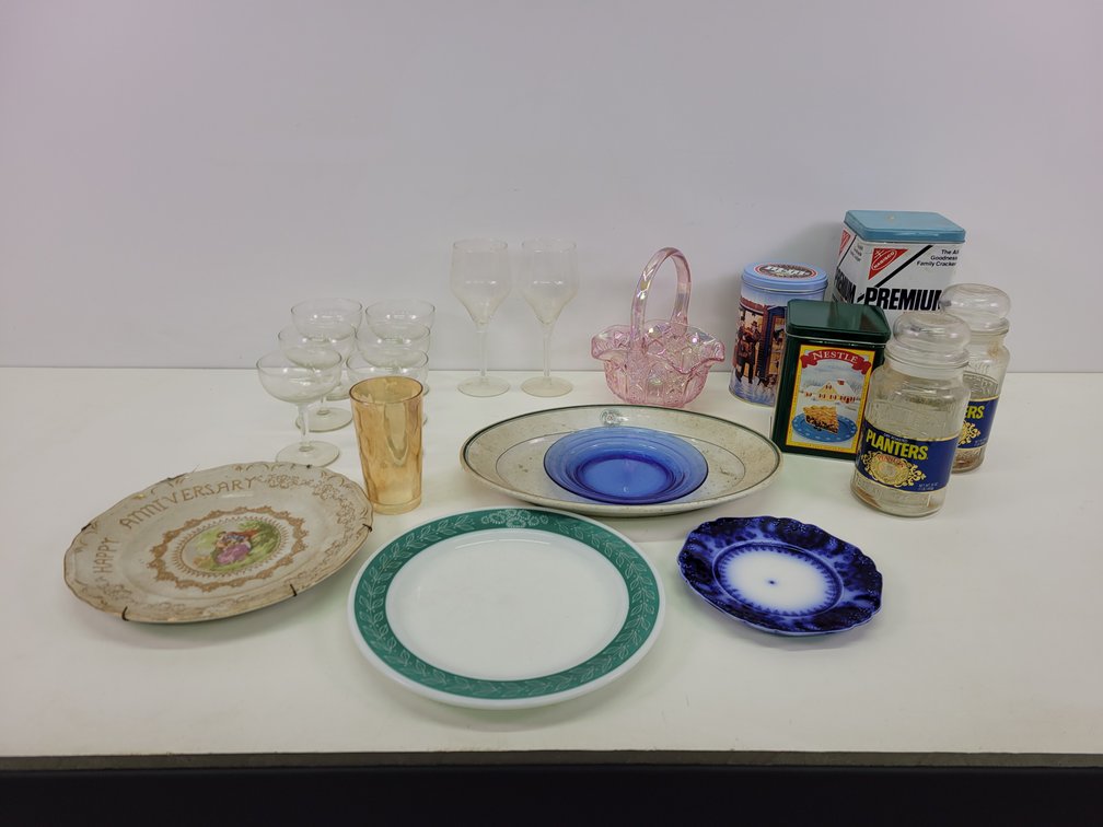 PYREX Dinner Plate, Crystal Glasses, and More