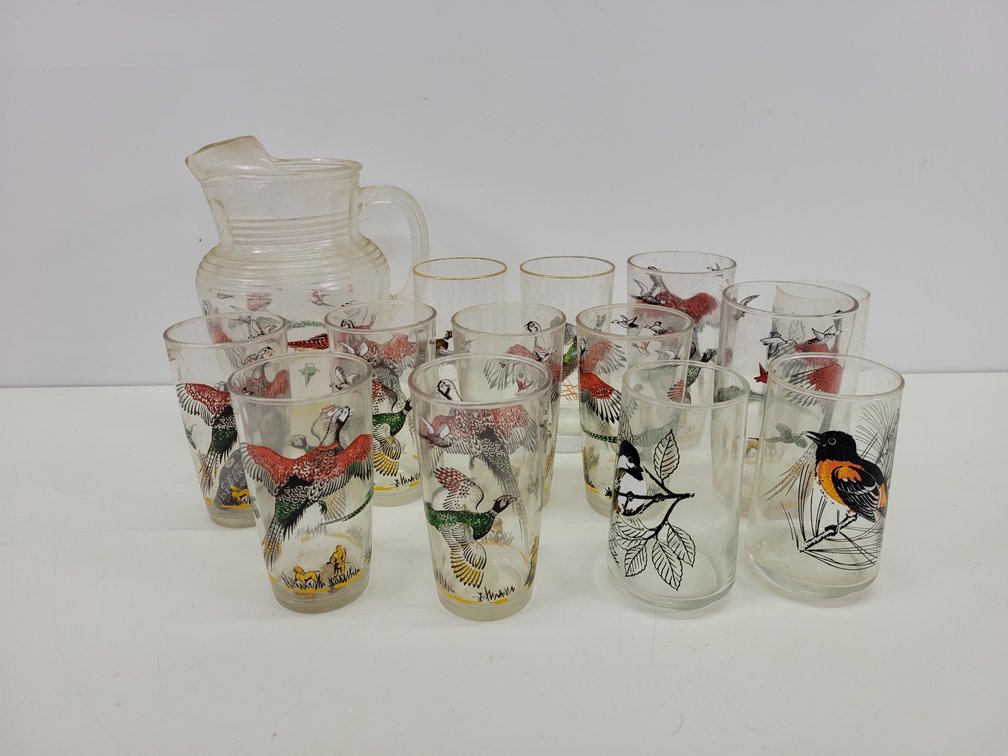 Pheasant Pitcher and Glasses