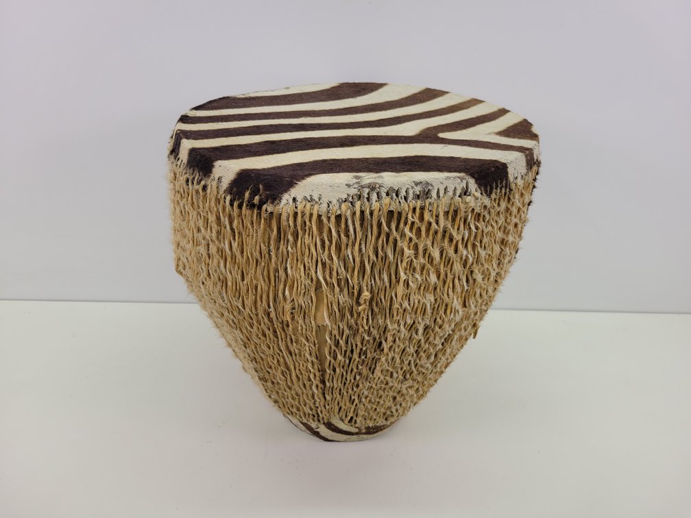 Vintage African Zebra Hide Drum