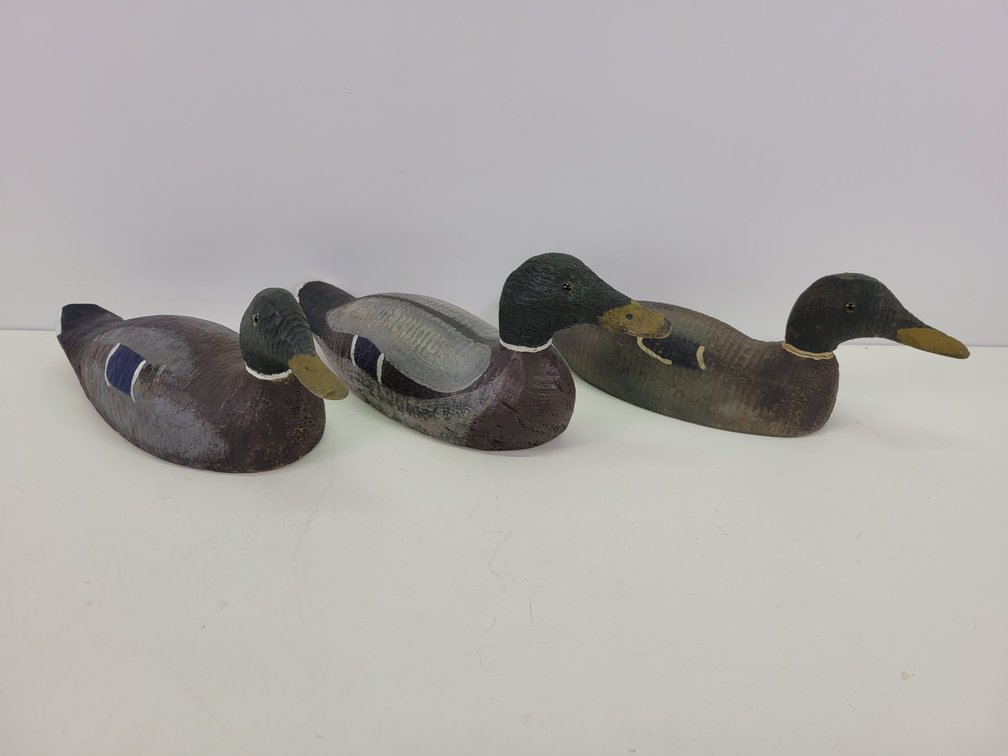 (3) Vintage Carved Wood Duck Decoys