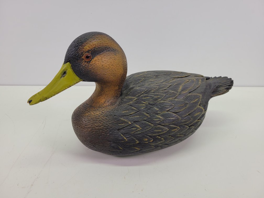 Beautiful Black Duck Hand-Carved Wood Decoy