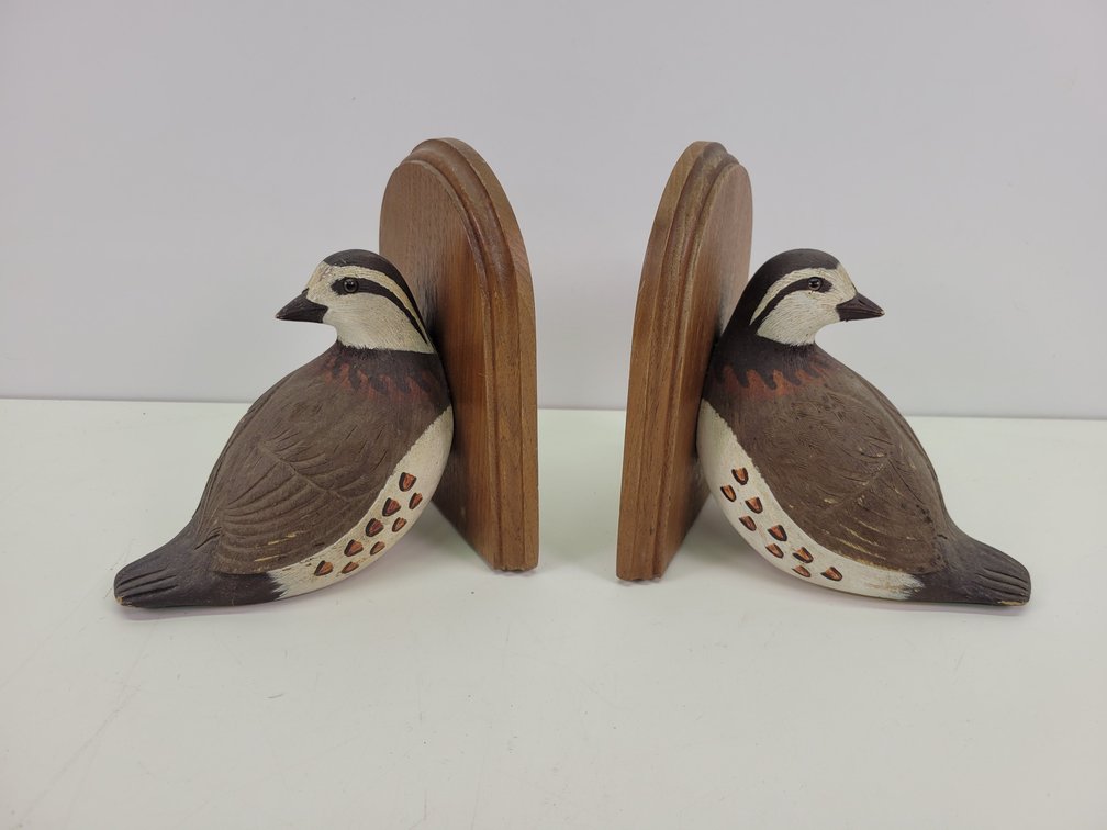 Jennings Co. Hand-Carved Wood Quail Bookends