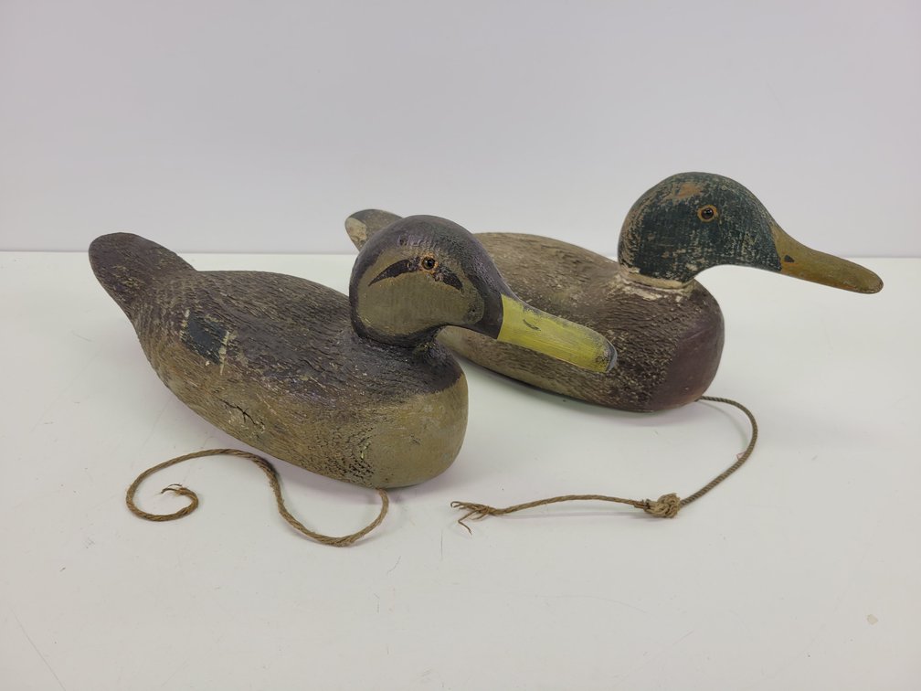 (2) Pratt Mfg. Mallard Duck Wood Decoy Pair