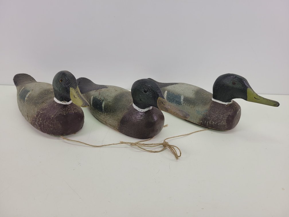 (3) Pratt Mfg. / Animal Trap Factory Mallard Duck Wood Decoys