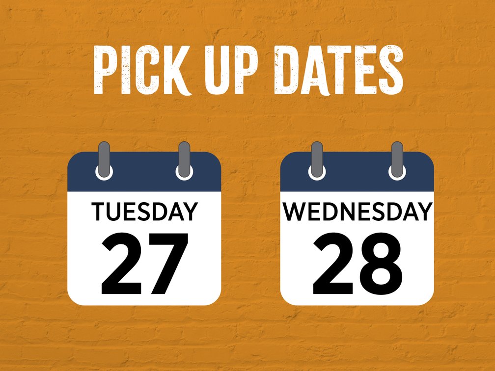 Removal: Tuesday, January 27th from 10 AM to 6 PM Wednesday, January 28th from 10 AM to 6 PM