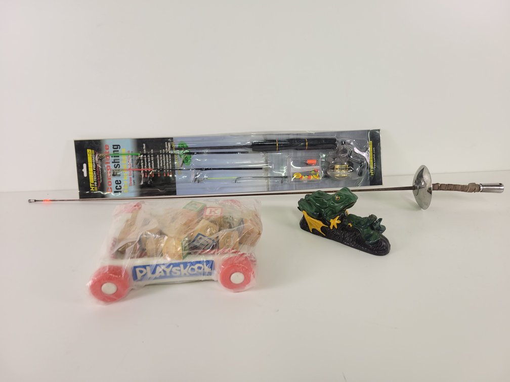 New Ice Fishing Set, Cast Iron Coin Bank, Practice Fencing Sword and More