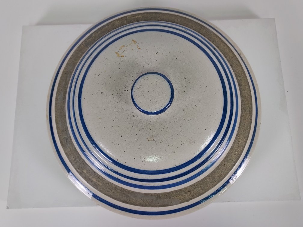 Blue Bands with Button Handle Crock Lid