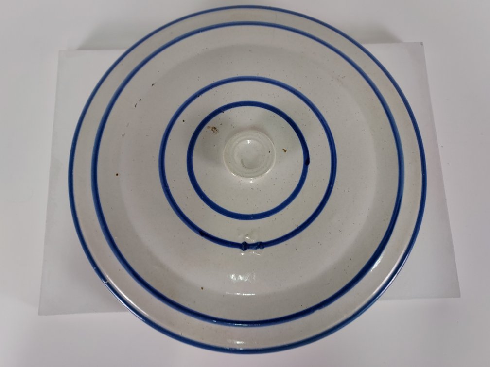 12 Gallon Blue Banded Western Stoneware Co "Cold Drink" Lid with Button Handle