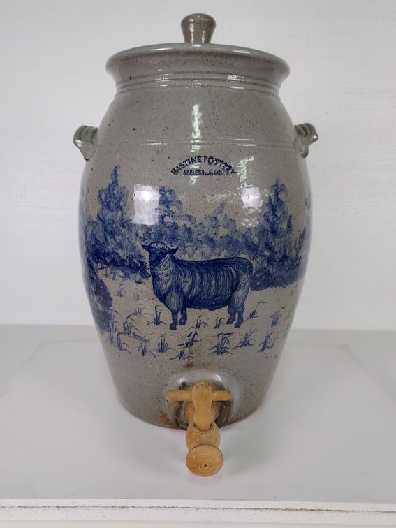 Stoneware Water Cooler - Bastine Pottery 1983 with Lid and Wood Spigot