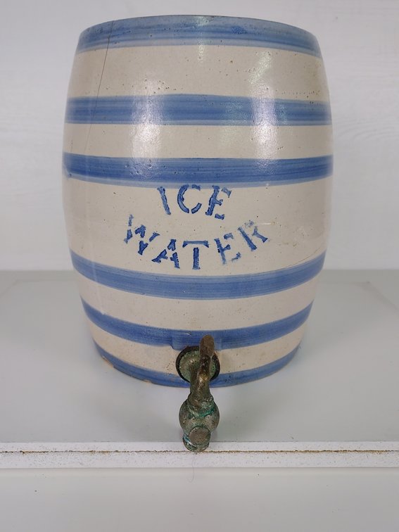 2 Gallon Stoneware Water Cooler with Blue Bands