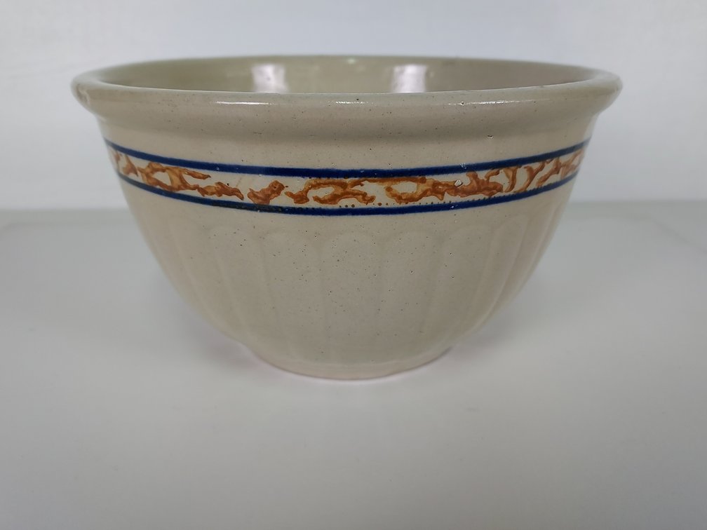 8" Red Wing Gray Line/Sponge Band Stoneware Advertising Bowl - Milltown, Wis.