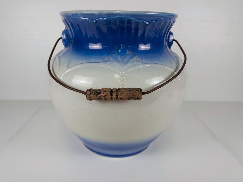 Blue and White Stoneware Combinette with Handle