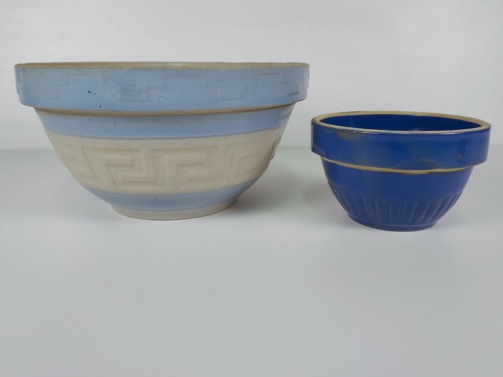 5" Red Wing Stoneware Bowl and 9" Greek Key Stoneware Bowl
