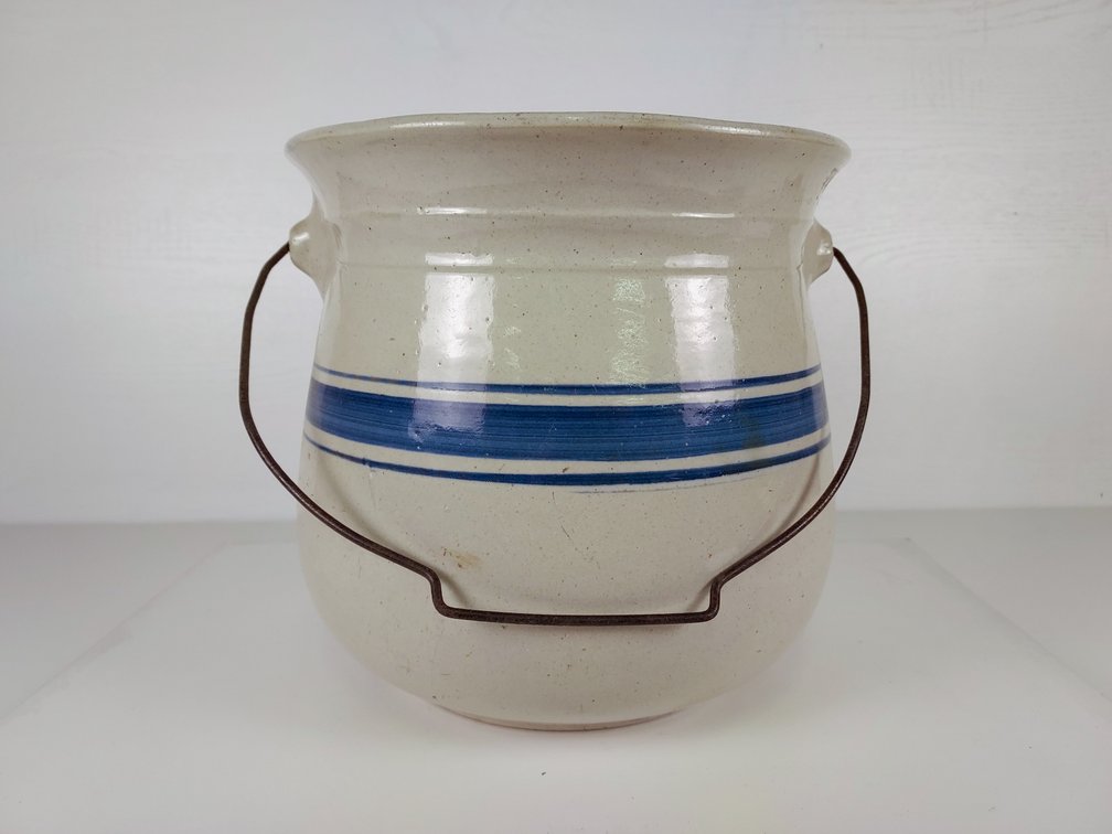Blue Banded Stoneware Combinette with Handle