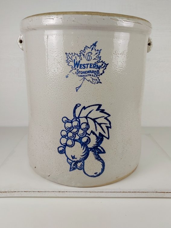 6 Gallon Western Stoneware Co. Crock with Fruit Design