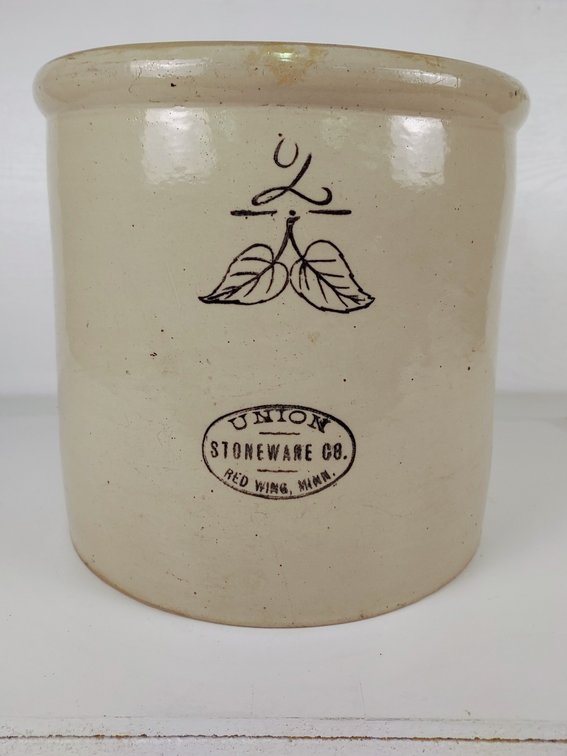 2 Gallon Elephant Ear Union Stoneware Crock with Black Imprint