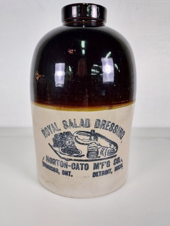 Stoneware Wide Mouth Jug - Royal Salad Dressing - Windsor, Ont. - Detroit, Mich