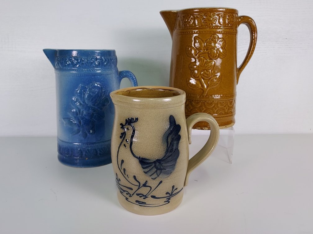 Lot of 3 Stoneware Pitchers - Vintage and Modern