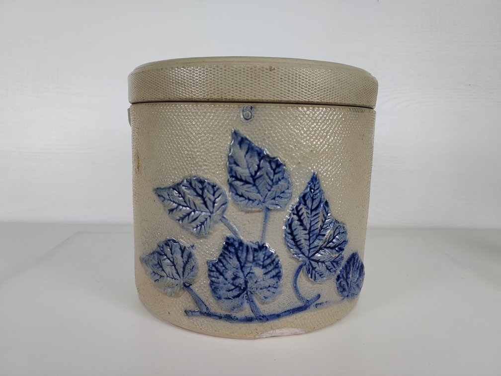 #6 Stoneware Butter Crock with Lid - Beautiful Texture!