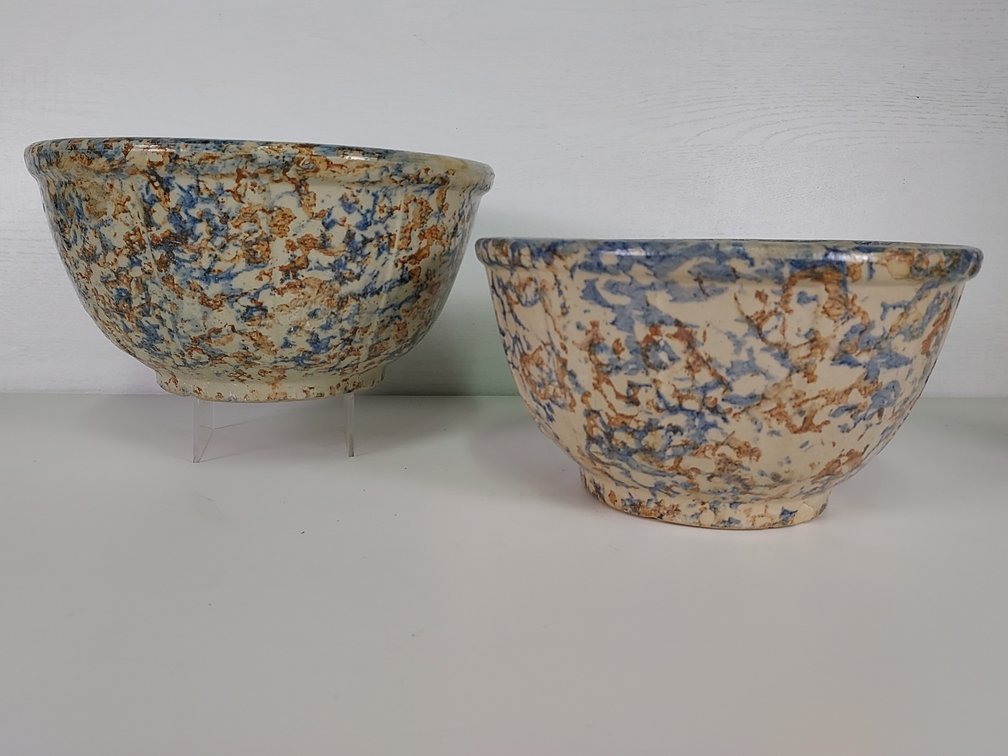 Pair of Red Wing Paneled Spongeware Bowls