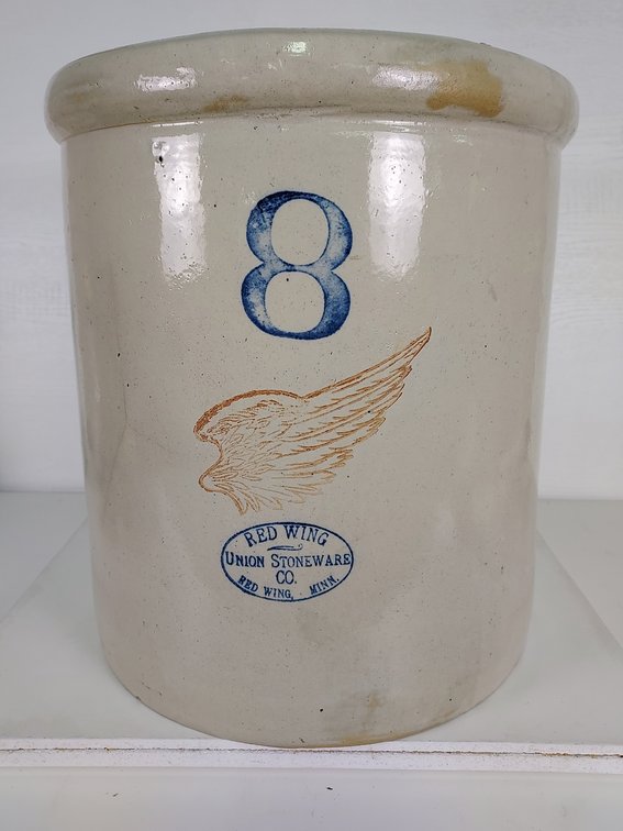 8 Gallon Wing Crock - Red Wing Union Stoneware Co., Ski Oval
