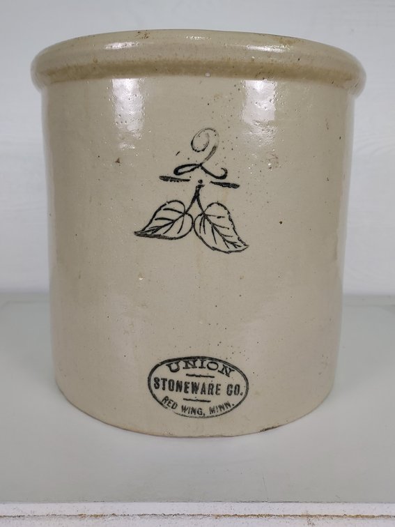 2 Gallon Elephant Ear Union Stoneware Crock with Black Imprint