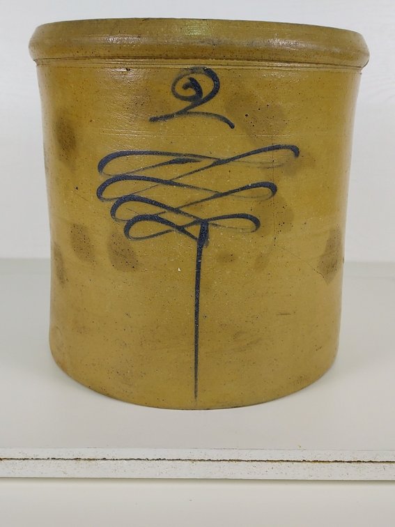 2 Gallon Salt Glazed Drop 8 Crock with Brown Interior