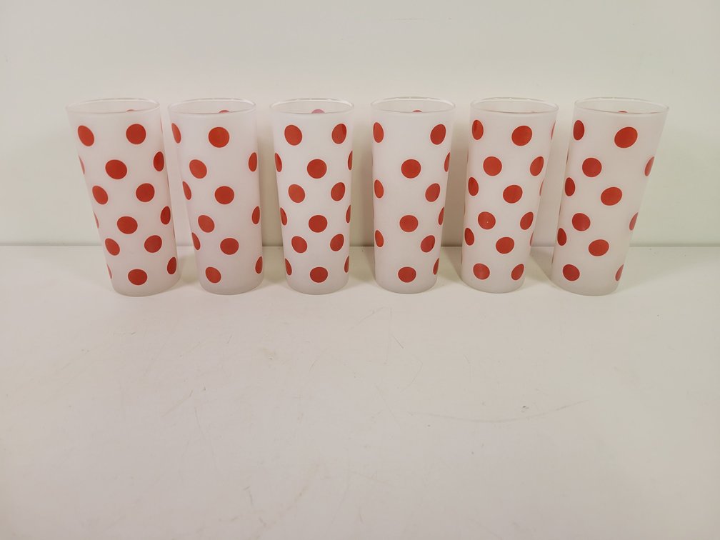 (6) Anchor Hocking "Red Polka Dot" Frosted Tumblers