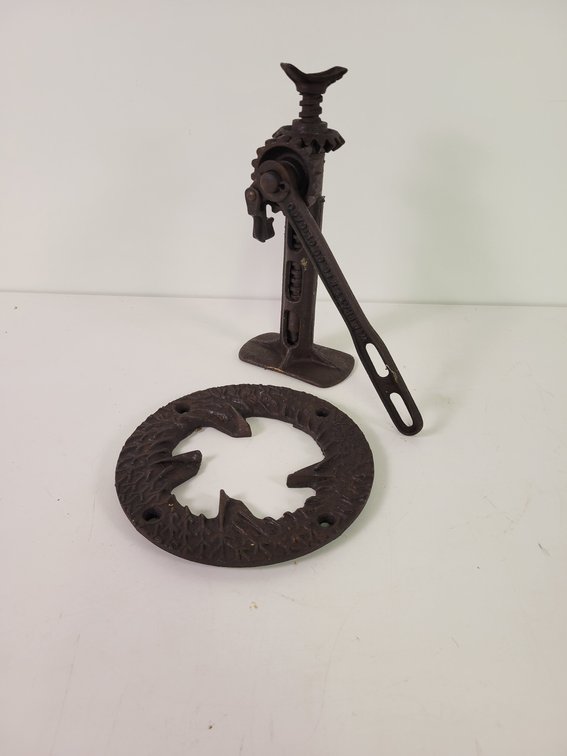 Antique Burr Mill Cast Iron Disc and Screw Jack